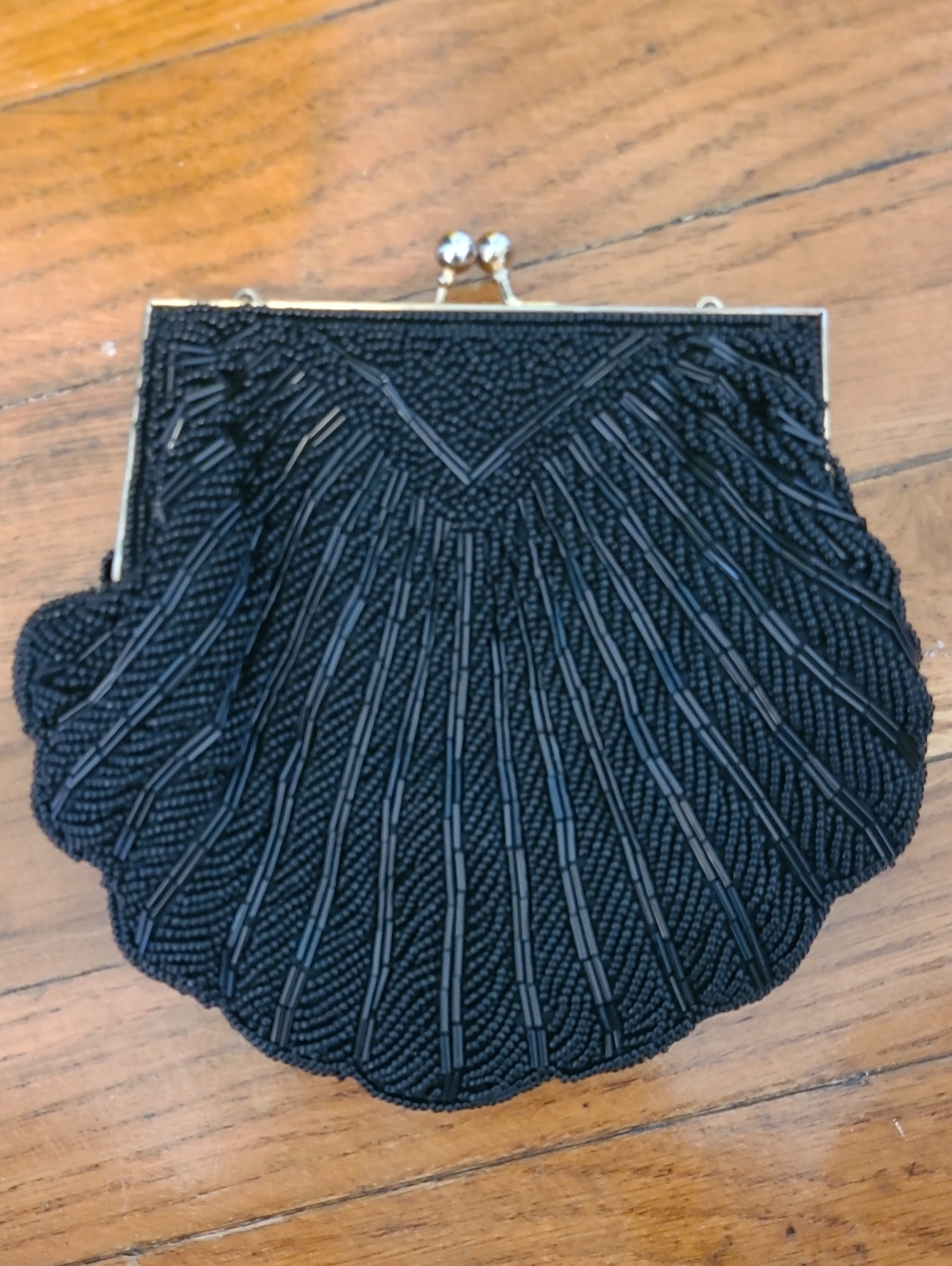 Vintage Black Beaded Shell Clutch